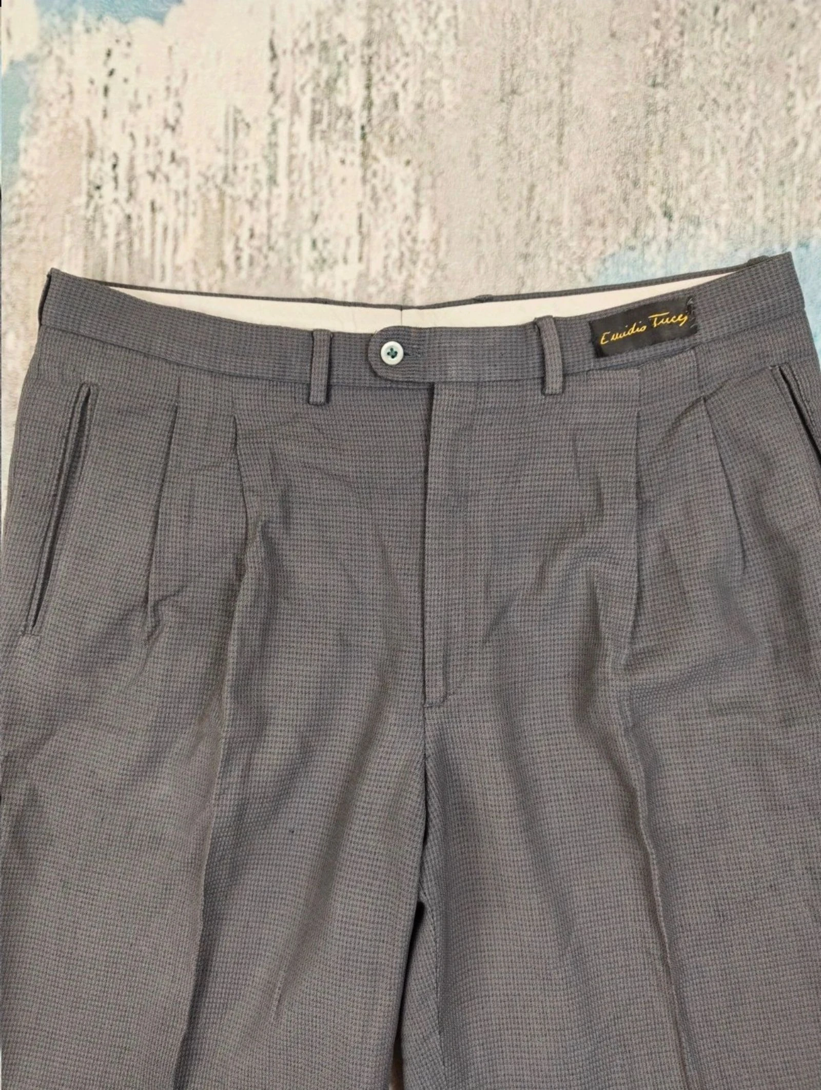 Emidio Tucci Pantalons rayés en laine plêssée à carreaux pour homme gris vintage Old Money Taille 48 – photo 8